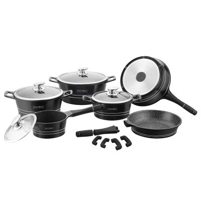 Σετ Μαγειρικών Σκευών με Αντικολλητική Μαρμάρινη Επίστρωση 14 τμχ Μαύρο Royalty Line RL-ES1014M