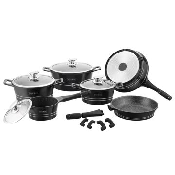 Σετ Μαγειρικών Σκευών με Αντικολλητική Μαρμάρινη Επίστρωση 14 τμχ Μαύρο Royalty Line RL-ES1014M