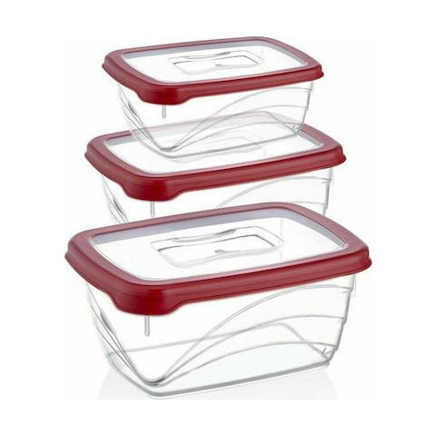 Herzberg Σετ Πλαστικά Φαγητοδοχεία Μπολ 3 τεμαχίων, με καπάκι ασφαλείας σε κόκκινο χρώμα, HG-L772