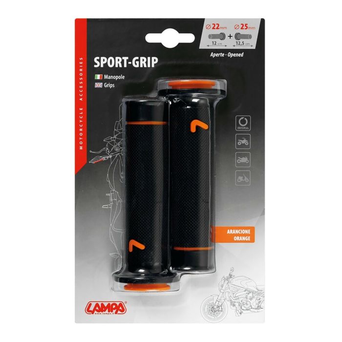  ΧΕΙΡΟΛΑΒΕΣ ΤΙΜΟΝΙΟΥ ΜΗΧΑΝΗΣ SPORT-GRIP ΜΑΥΡΟ/ΠΟΡΤΟΚΑΛΙ (22 mm-12cm/25mm-12,5cm) LAMPA - 2 ΤΕΜ. 