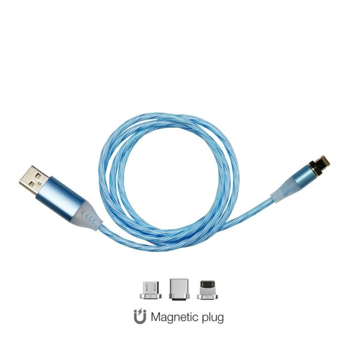  ΚΑΛΩΔΙΟ USB ΦΟΡΤΙΣΗΣ &amp; ΣΥΓΧΡΟΝΙΣΜΟΥ MICRO USB/TYPE-C/LIGHTING ΜΕ ΜΑΓΝΗΤΙΚΗ ΥΠΟΔΟΧΗ &amp; ΜΠΛΕ ΦΩΣ 100 cm 