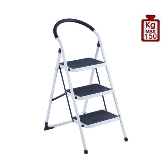 Goclever-Σκαλοσκαμπό Μεταλλικό 45x60x113cm με 3 σκαλιά Αντοχή Βάρους 150kg Βάρος 5.8kg DELUXE Λευκό