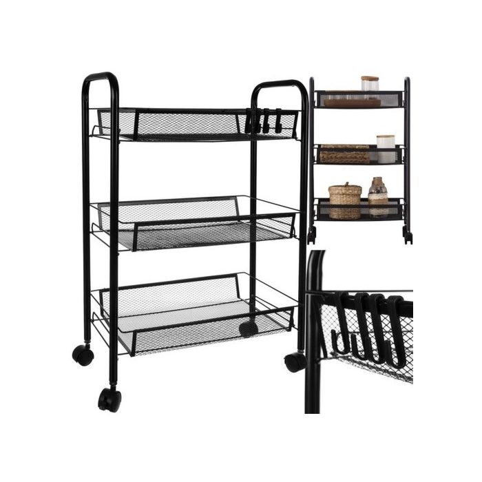 Τροχήλατη Μεταλλική Ραφιέρα 65 x 25 x 44 x cm Μαύρο Ruhhy 24749