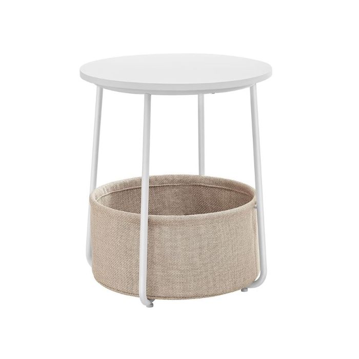 Μεταλλικό Στρογγυλό Βοηθητικό Τραπεζάκι Σαλονιού με Υφασμάτινο Καλάθι 45 x 50 cm Χρώματος Λευκό VASAGLE LET223W10