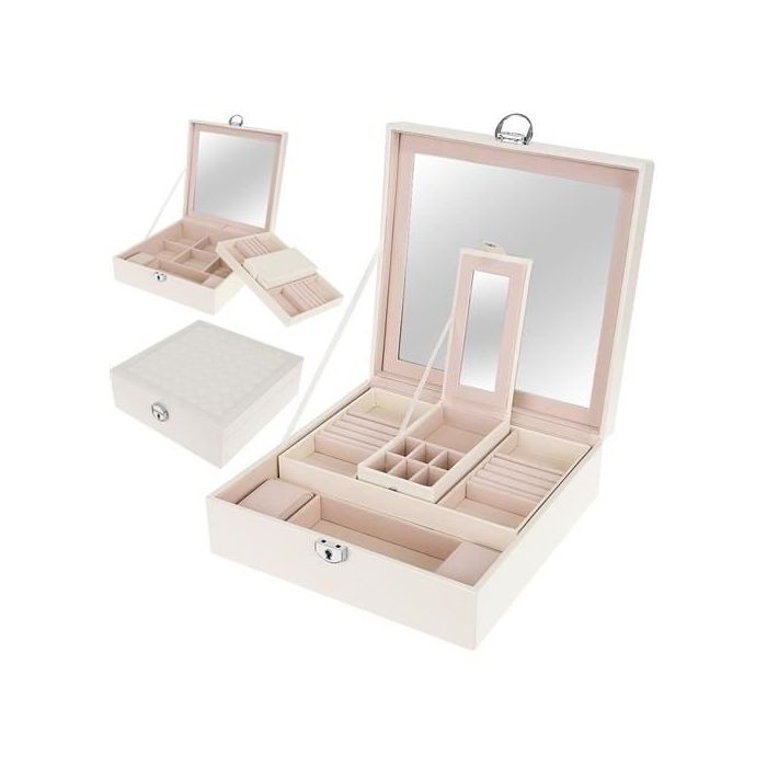 Κοσμηματοθήκη - Μπιζουτιέρα 25.5 x 25.5 x 9 cm Χρώματος Λευκό-Nude,Beautylushh