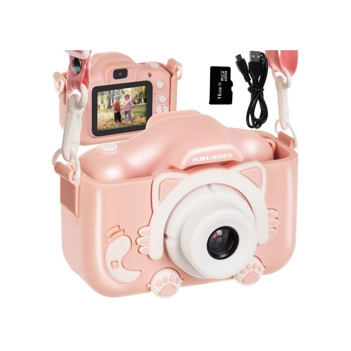 Παιδική Φωτογραφική Επαναφορτιζόμενη Ψηφιακή  Κάμερα με Διπλό Φακό Ροζ 16951 Kruzzel