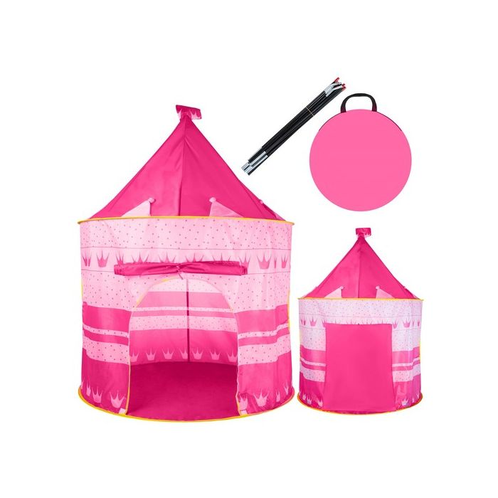 Παιδική Σκηνή Ροζ Pop Up Tent, σε σχήμα κάστρου με ύψος 135cm που διπλώνει και μεταφέρεται εύκολα, 1164