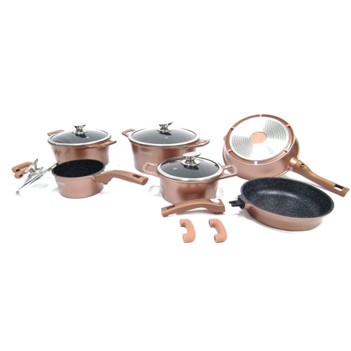  Royalty Line Switzerland Σετ Μαγειρικών Σκευών με Αντικολλητική Μαρμάρινη Επίστρωση 14 τμχ Χρώματος Copper RL-ES2014M